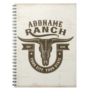 Personalisiert NAME Bull Steer Skull Western Ranch Notizblock