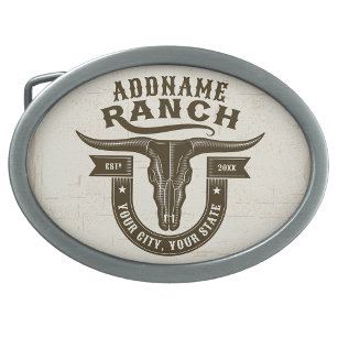 Personalisiert NAME Bull Steer Skull Western Ranch Ovale Gürtelschnalle