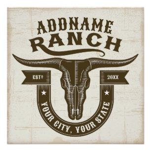 Personalisiert NAME Bull Steer Skull Western Ranch Poster