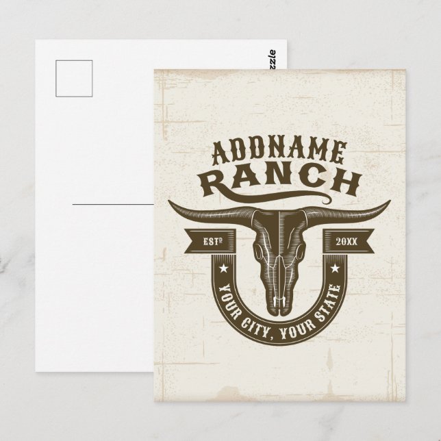 Personalisiert NAME Bull Steer Skull Western Ranch Postkarte (Vorne/Hinten)