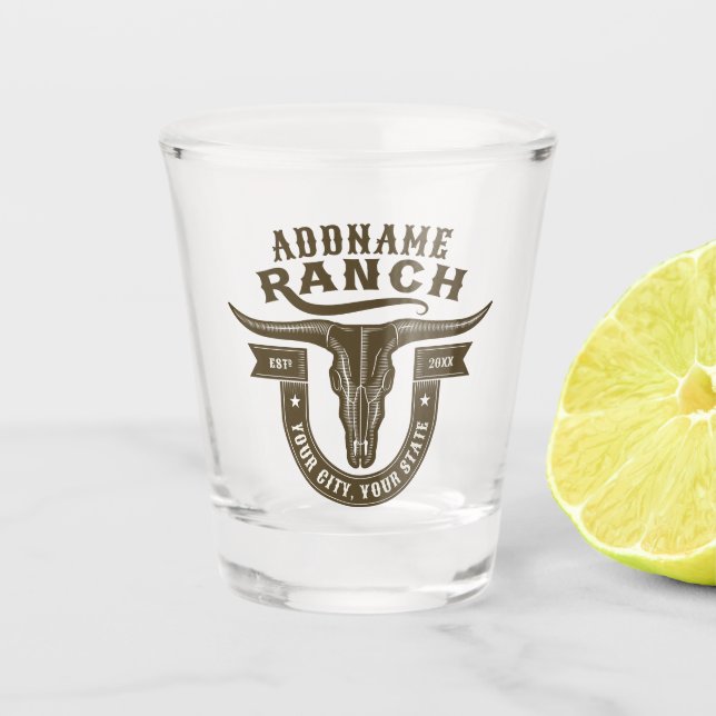 Personalisiert NAME Bull Steer Skull Western Ranch Schnapsglas (Vorderseite)