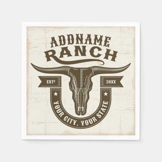 Personalisiert NAME Bull Steer Skull Western Ranch Serviette (Vorderseite)