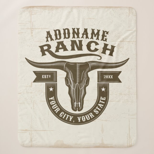 Personalisiert NAME Bull Steer Skull Western Ranch Sherpadecke (Vorderseite)