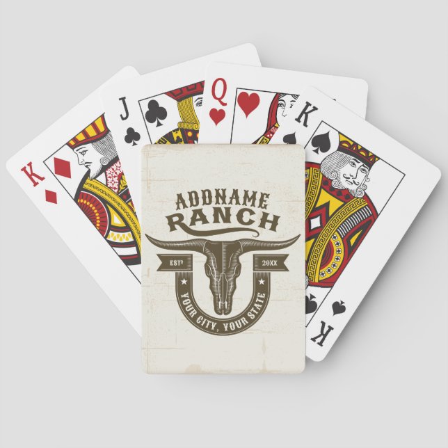 Personalisiert NAME Bull Steer Skull Western Ranch Spielkarten (Rückseite)