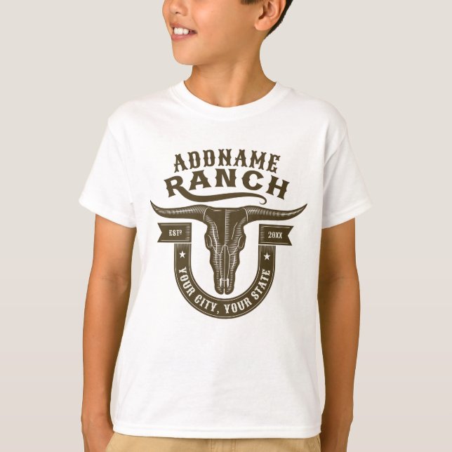 Personalisiert NAME Bull Steer Skull Western Ranch T-Shirt (Vorderseite)