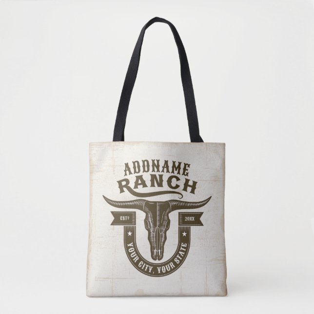 Personalisiert NAME Bull Steer Skull Western Ranch Tasche (Vorderseite)