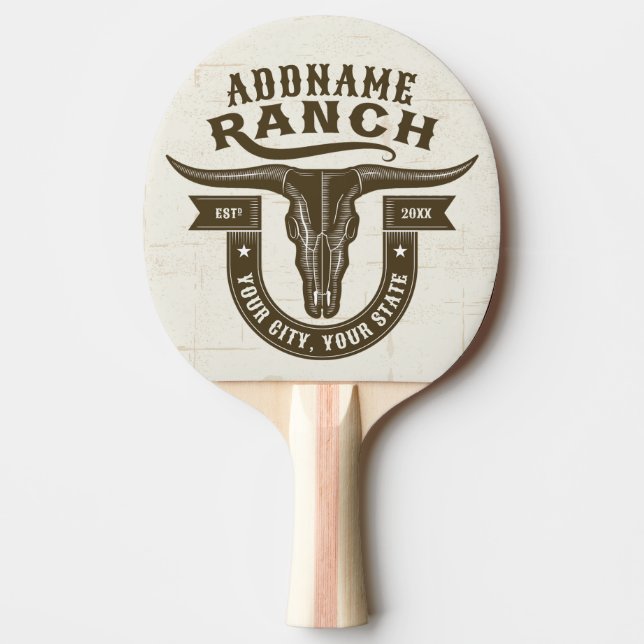 Personalisiert NAME Bull Steer Skull Western Ranch Tischtennis Schläger (Vorderseite)