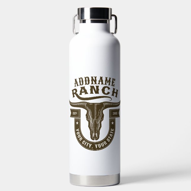 Personalisiert NAME Bull Steer Skull Western Ranch Trinkflasche (Vorderseite)