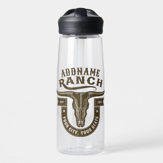 Personalisiert NAME Bull Steer Skull Western Ranch Trinkflasche (Vorne)
