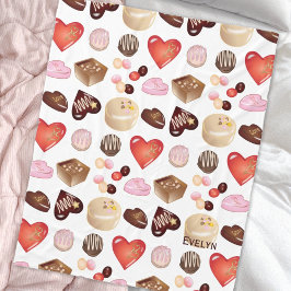 Personalisiert Name Chocolate Candy Heart Pattern Fleecedecke