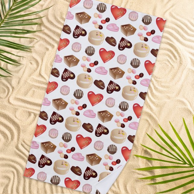 Personalisiert Name Chocolate Candy Heart Pattern Strandtuch (Von Creator hochgeladen)