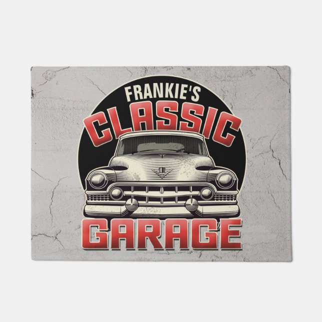 Personalisiert NAME Classic Car Garage Custom Shop Fußmatte (Vorderseite)