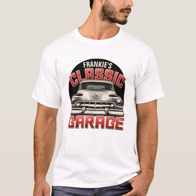 Personalisiert NAME Classic Car Garage Custom Shop T-Shirt (Vorderseite)