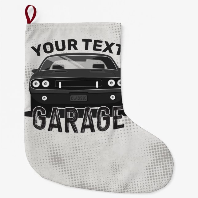 Personalisiert NAME Classic Muscle Garage Retro Großer Weihnachtsstrumpf (Vorderseite)