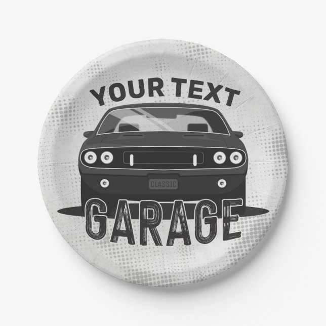 Personalisiert NAME Classic Muscle Garage Retro Pappteller (Vorderseite)