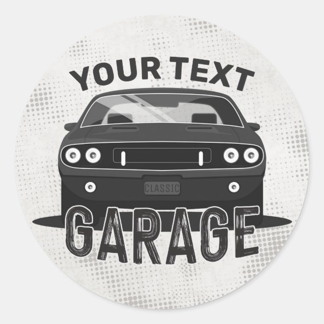 Personalisiert NAME Classic Muscle Garage Retro Runder Aufkleber (Vorderseite)