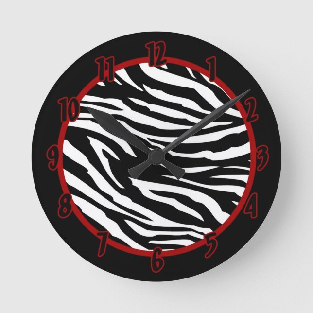 Personalisiert Name Clock Schwarz-weiß Zebra Print Runde Wanduhr (Vorderseite)