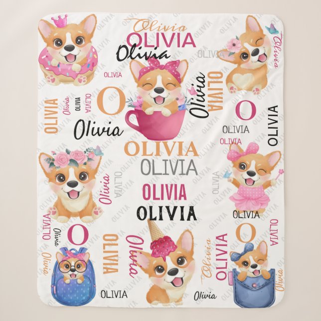 Personalisiert Name Collage Corgi Dog Muster Sherpadecke (Vorderseite)