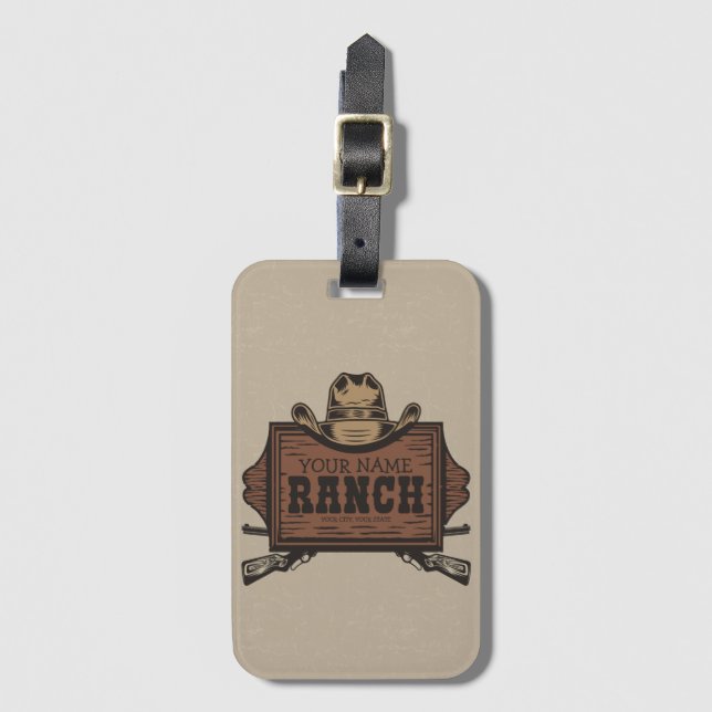 Personalisiert NAME Cowboy Guns Western Ranch Zeic Gepäckanhänger (Vorderseite Vertikal)