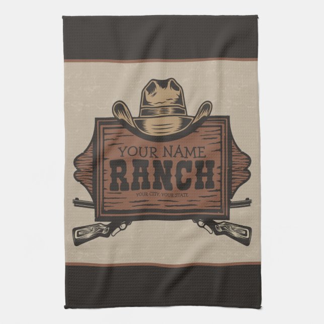 Personalisiert NAME Cowboy Guns Western Ranch Zeic Geschirrtuch (Vertikal)