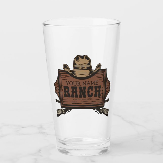 Personalisiert NAME Cowboy Guns Western Ranch Zeic Glas (Vorderseite)
