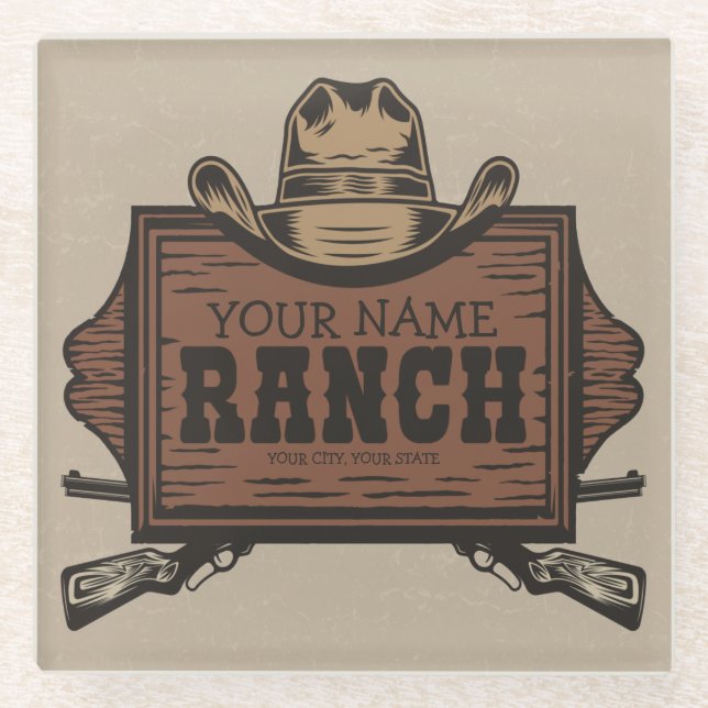 Personalisiert NAME Cowboy Guns Western Ranch Zeic Glasuntersetzer (Vorderseite)