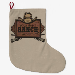 Personalisiert NAME Cowboy Guns Western Ranch Zeic Großer Weihnachtsstrumpf