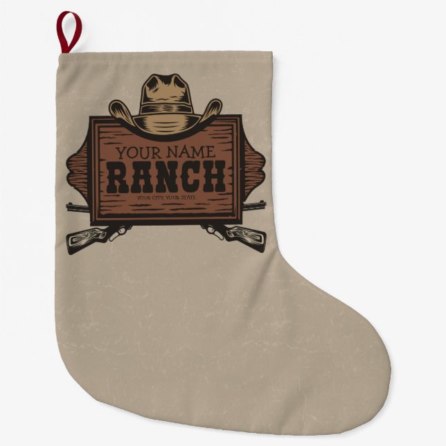 Personalisiert NAME Cowboy Guns Western Ranch Zeic Großer Weihnachtsstrumpf (Vorderseite)