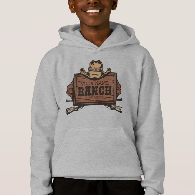 Personalisiert NAME Cowboy Guns Western Ranch Zeic Hoodie (Vorderseite)