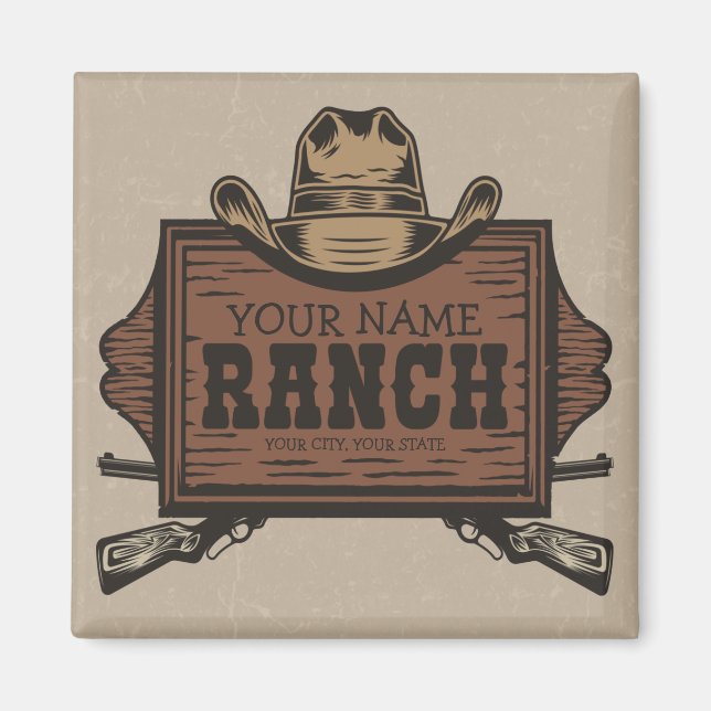Personalisiert NAME Cowboy Guns Western Ranch Zeic Magnet (Vorne)
