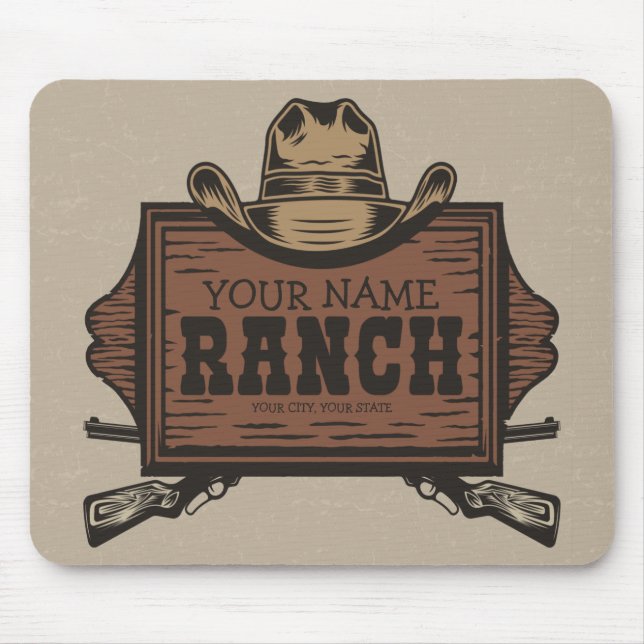 Personalisiert NAME Cowboy Guns Western Ranch Zeic Mousepad (Vorne)