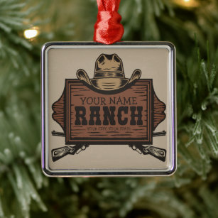 Personalisiert NAME Cowboy Guns Western Ranch Zeic Ornament Aus Metall