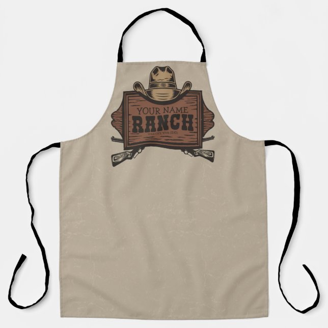 Personalisiert NAME Cowboy Guns Western Ranch Zeic Schürze (Vorderseite)