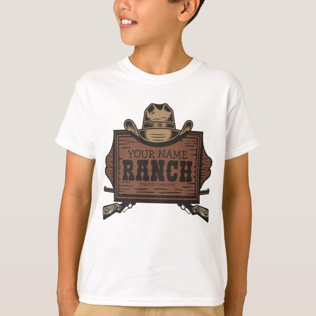 Personalisiert NAME Cowboy Guns Western Ranch Zeic T-Shirt (Vorderseite)