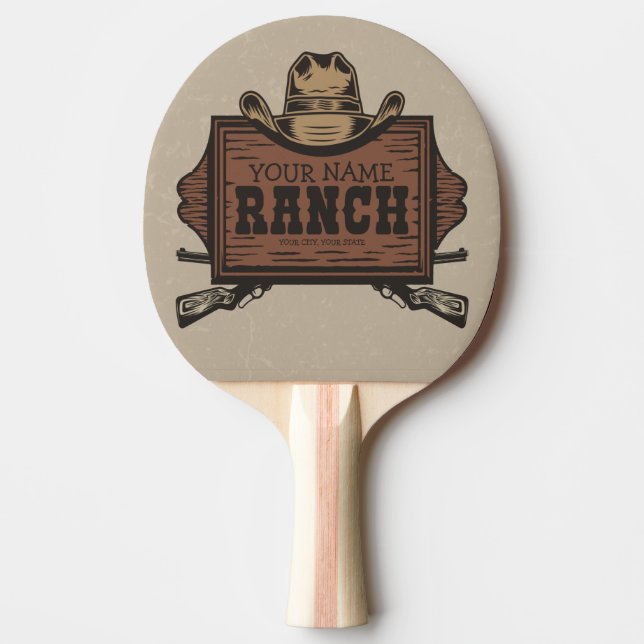 Personalisiert NAME Cowboy Guns Western Ranch Zeic Tischtennis Schläger (Vorderseite)