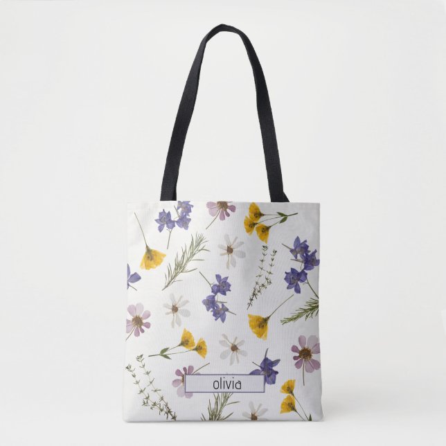 Personalisiert Name Elegante Wildblume Blumentasch Tasche (Vorderseite)