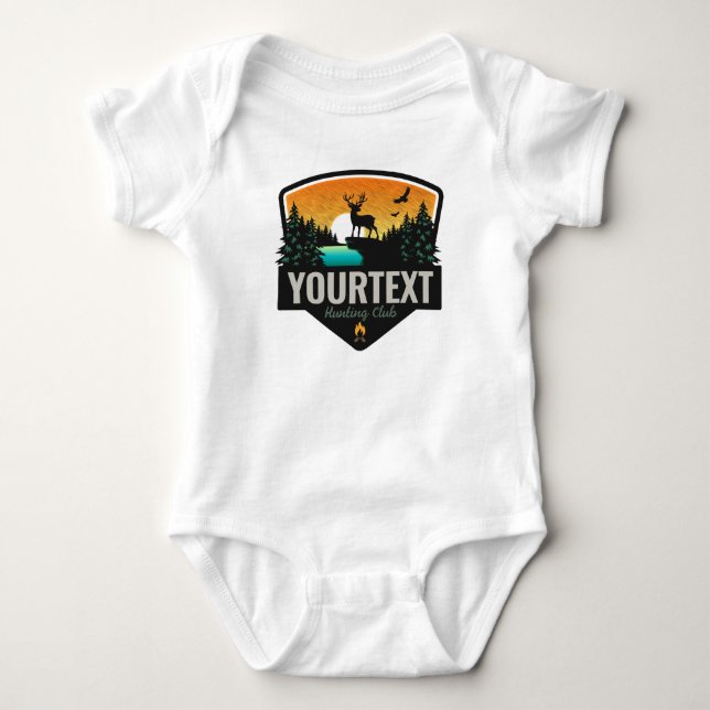 Personalisiert NAME Elk Jagd Wilder Sonnenuntergan Baby Strampler (Vorderseite)