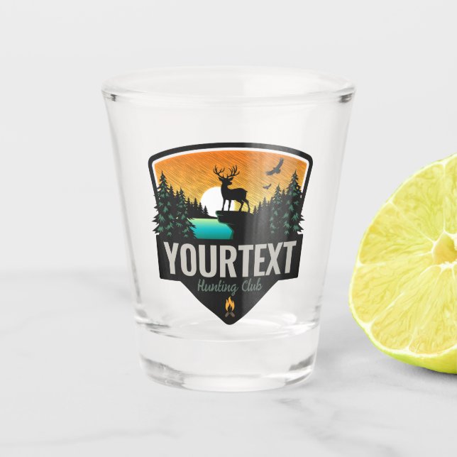 Personalisiert NAME Elk Jagd Wilder Sonnenuntergan Schnapsglas (Vorderseite)
