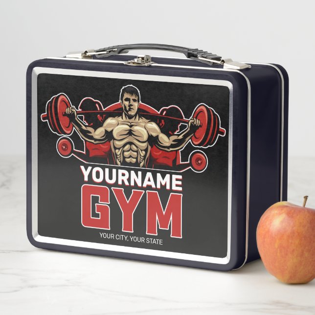 Personalisiert NAME Fitness Zuhause GYM Gewichtsab Metall Brotdose (Beispiel)