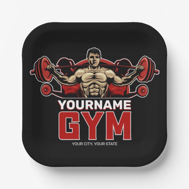 Personalisiert NAME Fitness Zuhause GYM Gewichtsab Pappteller (Vorderseite)
