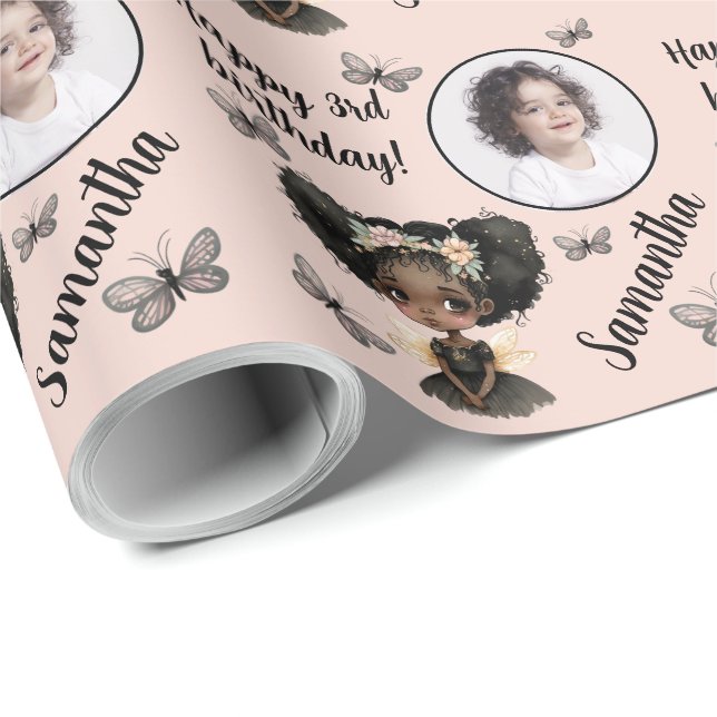 Personalisiert Name Foto Age Magical Fairy Birthda Geschenkpapier (Rolleneckpunkt)
