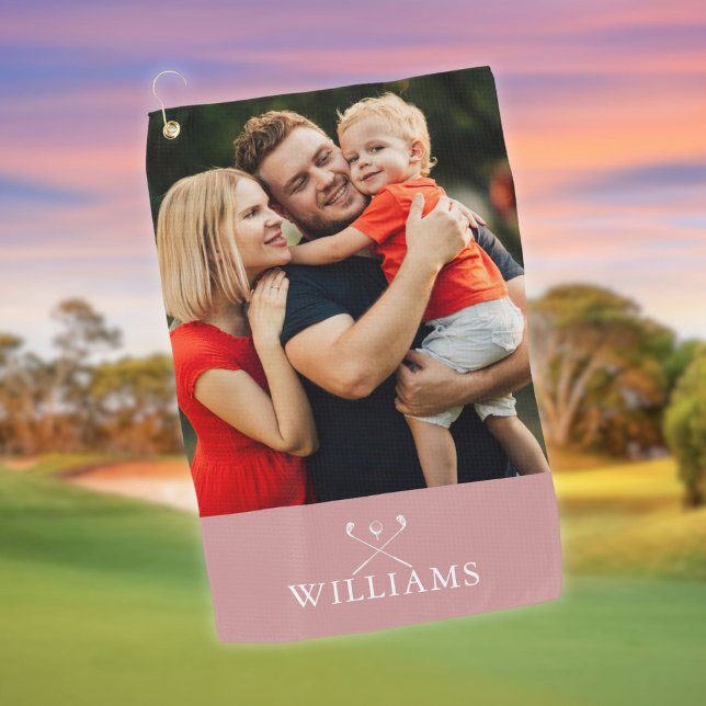 Personalisiert Name Foto Dusty Rose Rosa Golfhandtuch (Personalized Name Photo Dusty Rose Pink Golf Towel)
