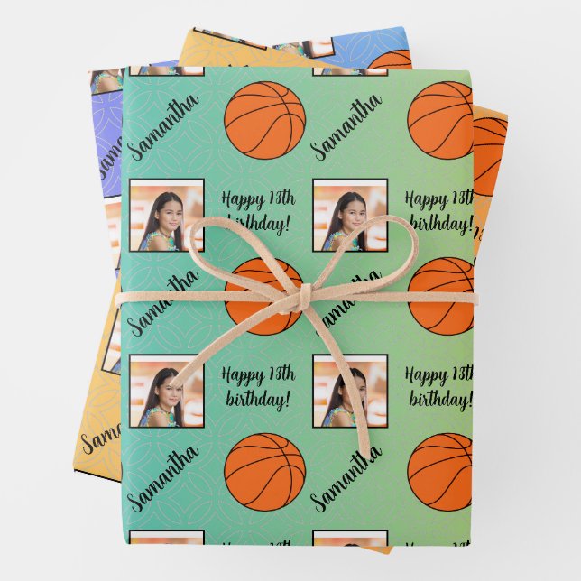 Personalisiert Name Foto Sport Basketball Geburtst Geschenkpapier Set (Beispiel)