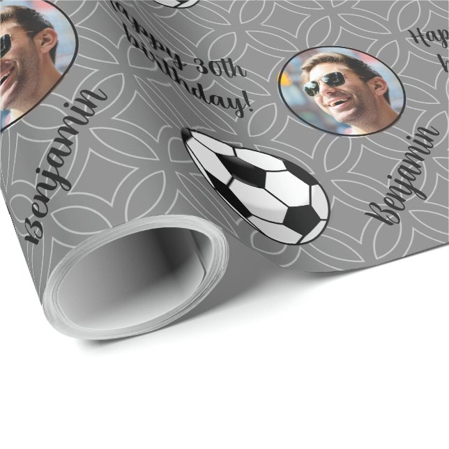 Personalisiert Name Foto Sport Fußball Geburtstag Geschenkpapier (Rolleneckpunkt)