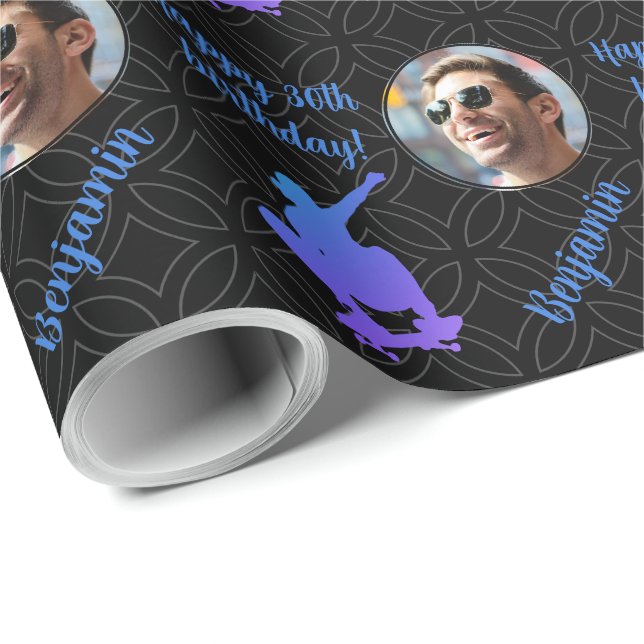 Personalisiert Name Foto Sport Skateboard Geburtst Geschenkpapier (Rolleneckpunkt)