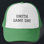 Personalisiert Name Game Day Green Truckerkappe<br><div class="desc">Game Day Green Trucker Hut. Personalisiert.</div>