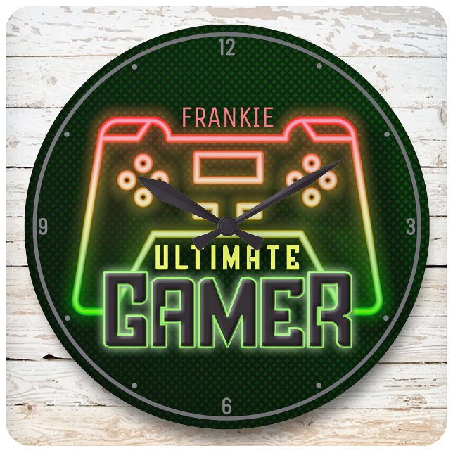 Personalisiert NAME Gamer Imitate Neonerro Videosp Große Wanduhr (Von Creator hochgeladen)