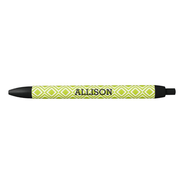 Personalisiert Name Geometric Diamond Lime Green Kugelschreiber (Vorderseite)