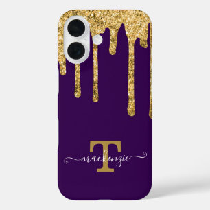 Personalisiert Name Gold Fake Glitzer Tropfen Mono iPhone 16 Hülle