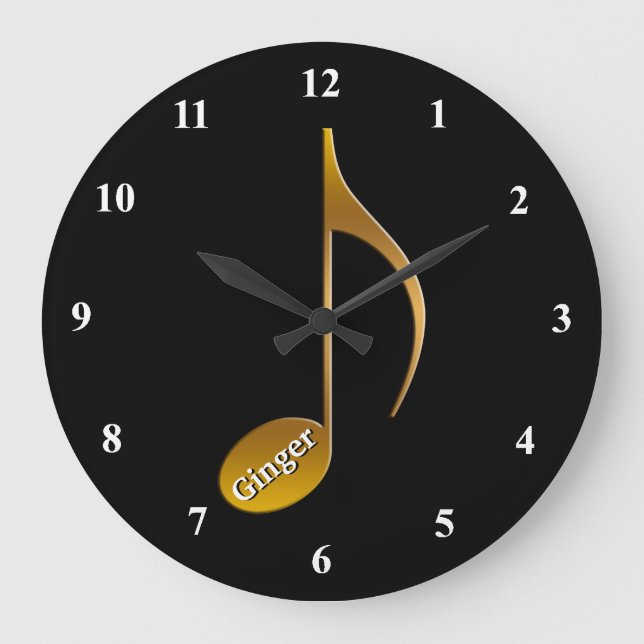 Personalisiert Name Gold Musiknote | Musiker Große Wanduhr (Vorderseite)